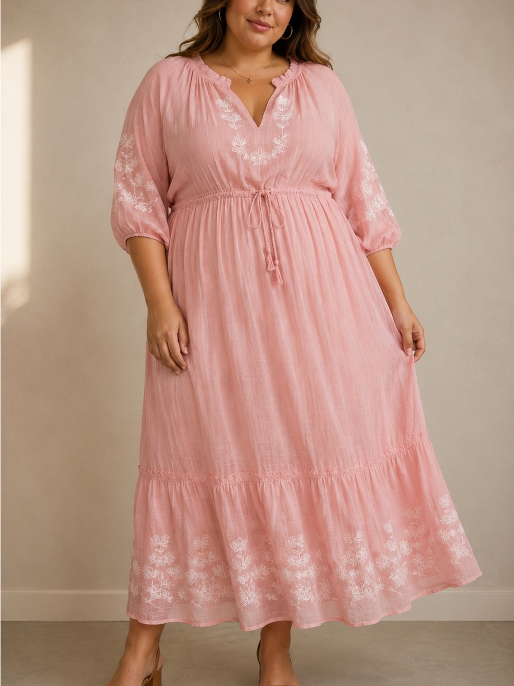 Draper James Blush Pink Embroidered Maxi Dress
